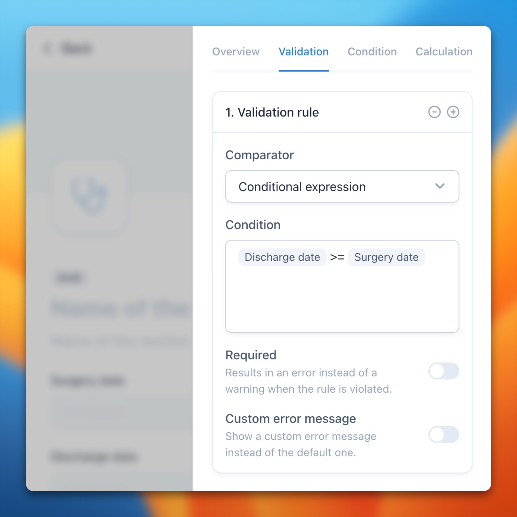 Expressions in validation rules
