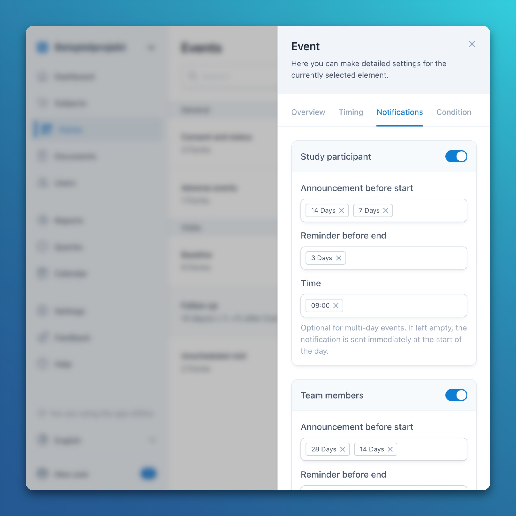 Notification timings